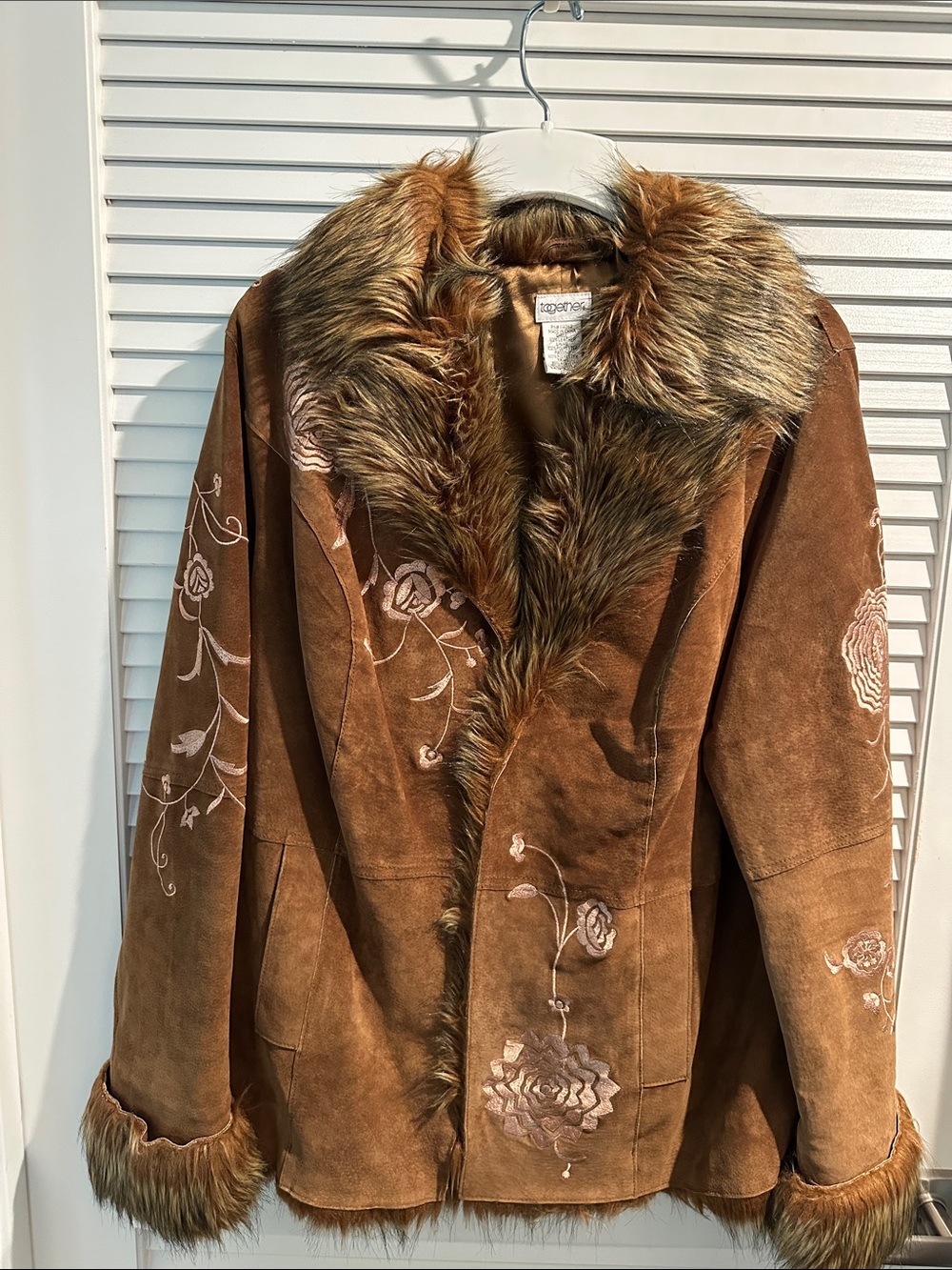 NWOT Together Tobacco Leather Faux Fur Jacket with Two Front Pockets.